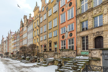 Fototapeta premium Long Market in Gdansk, empty main street in winter