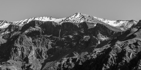 Black-and-white landscape of the Peruvian Andes