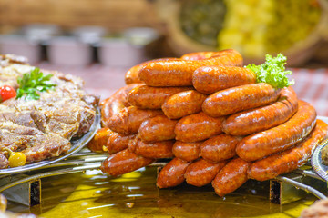 Traditional Hungarian pig slaughter dishes, fried sausages