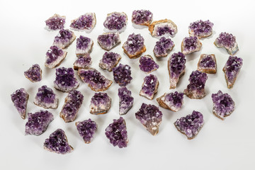 Amethyst Crystal Druse  macro mineral on white background