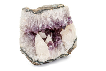 Amethyst Crystal Druse  macro mineral on white background