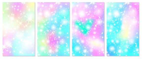 Unicorn rainbow background. Holographic sky