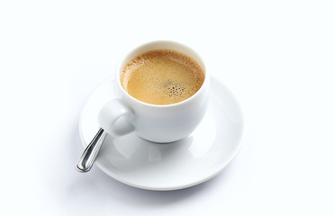 Cup of coffee isolated on white background. Copy space.