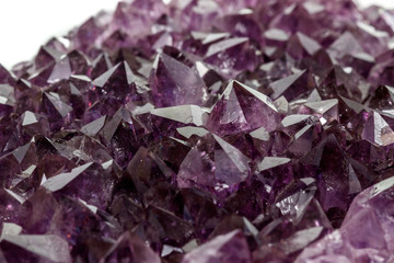 Amethyst Crystal Druse  macro mineral on white background