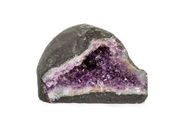 Amethyst Crystal Druse  macro mineral on white background