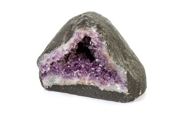Amethyst Crystal Druse  macro mineral on white background