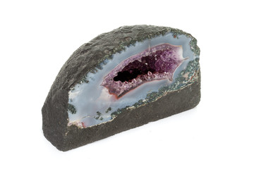 Amethyst Crystal Druse  macro mineral on white background