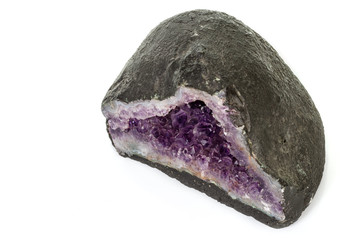Amethyst Crystal Druse  macro mineral on white background