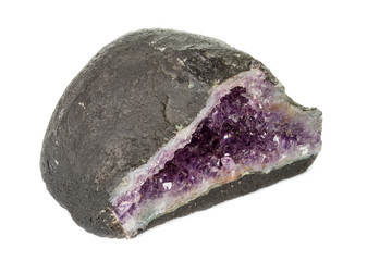 Amethyst Crystal Druse  macro mineral on white background