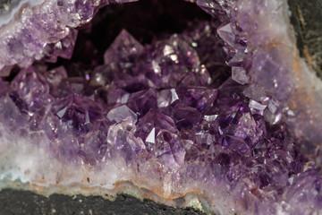 Amethyst Crystal Druse  macro mineral on white background