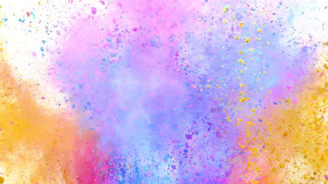 Super slowmotion shot of color powder explosion isolated on white background.