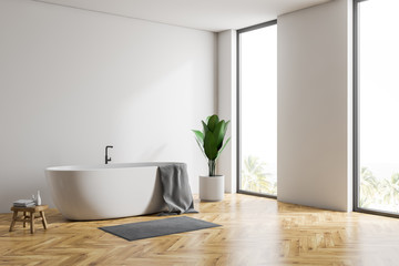 Fototapeta na wymiar White loft bathroom corner with tub