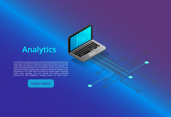 Isometric modern computers technology and networking concept. Web cloud technology business. Internet data services vector illustration