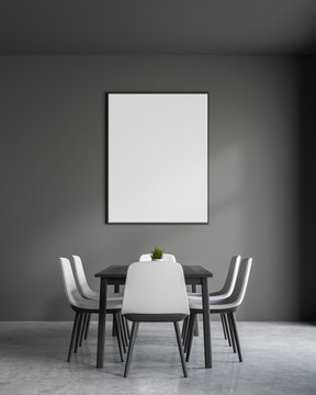 Gray dining room with poster