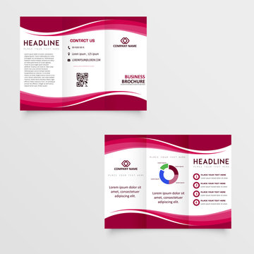Red wavy trifold brochure business templete brochure banner blank creative flyer trifold brochure graphic.