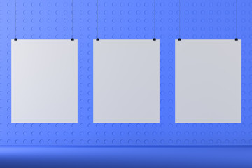 Poster gallery over blue background