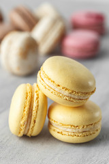 Close up of Tasty yellow lemon flavor macaroons