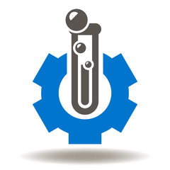 Test tube gear icon vector. Laboratory glass chemical research symbol. Science chemistry logo.