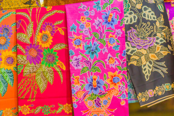 Beautiful patterned on the southern Thai style garment, batik and clothing for sale at the local flea market.