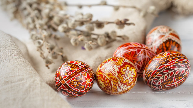 Easter eggs decorated with wax resist technique