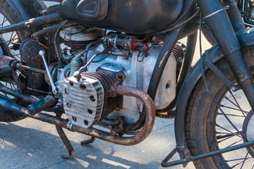 Close-up of the motorcycle engine block