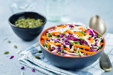 Cabbage carrot pumpkin seed slaw