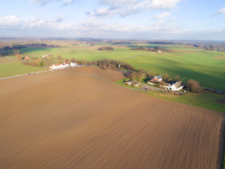 Obraz premium Aerial view of Battle field, Napoleon, Lion's Mound, Waterloo, Belgium, Green farm field during autumn season.