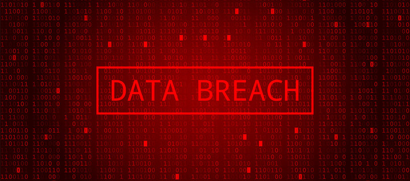 Digital Binary Code on Dark Red BG. Data Breach