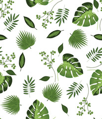 Tropica flower and palm leaves pattern 