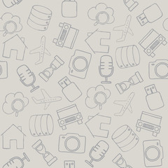 Set of diverse technological items and equipment doodle icons