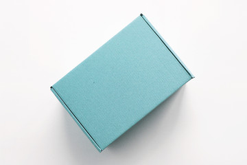 blue cardboard gift box on white background
