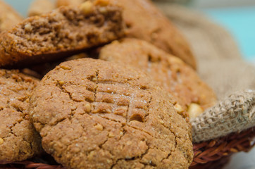 Peanut cookies on a homespun cloth with Peanut and cookies. No shugar added. Peanut butter. Peanut butter bakery.