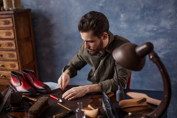 active guy working with textile, close up photo