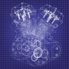 Motorcycle engine on a blue