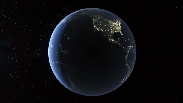 Realistic 3d animated earth showing the borders of the country Dominican Republic and the capital Santo Domingo in 4K resolution at nighttime