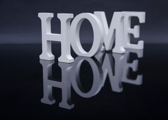 home wooden letters on mirror background