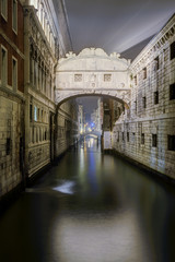 Rio di Palazzo (aka narrow canal), between the Palace of Doge and the prisons. The famous Bridge of Sighs spans the canal.Venice ,Italy.