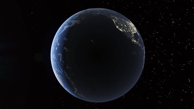Realistic 3d animated earth showing the borders of the country Ecuador and the capital Quito in 4K resolution at nighttime