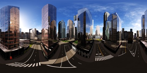Fototapeta na wymiar HDRI, environment map , Round panorama, spherical panorama, equidistant projection, panorama 360, modern city