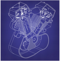 Motorcycle engine on a blue