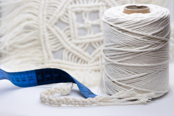 Handmade macrame, needlework, knitting. Women's hobby. Macrame Home decor &ndash; Image