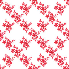 Watercolor seamless pattern with red flower on white background