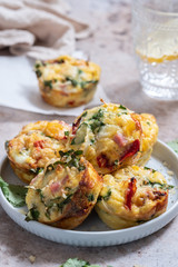 Delicious egg muffins with ham, cheese and vegetables