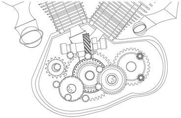 Disassembled motorcycle engine on a white