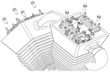 Motorcycle engine on a white