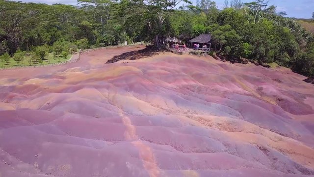Seven Coloured Earths Chamarel Mauritius. Flight above natural phenomenon with colorful earths.