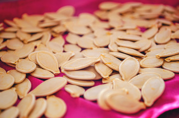 Pumpkin seeds on fabric