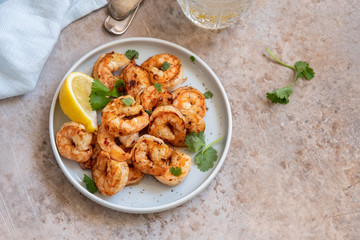 Spicy garlic chilli Prawns Shrimps with lemon and cilantro