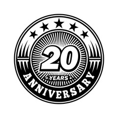 20 years anniversary. Anniversary logo design. Vector and illustration.