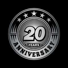 20 years anniversary. Anniversary logo design. Vector and illustration.